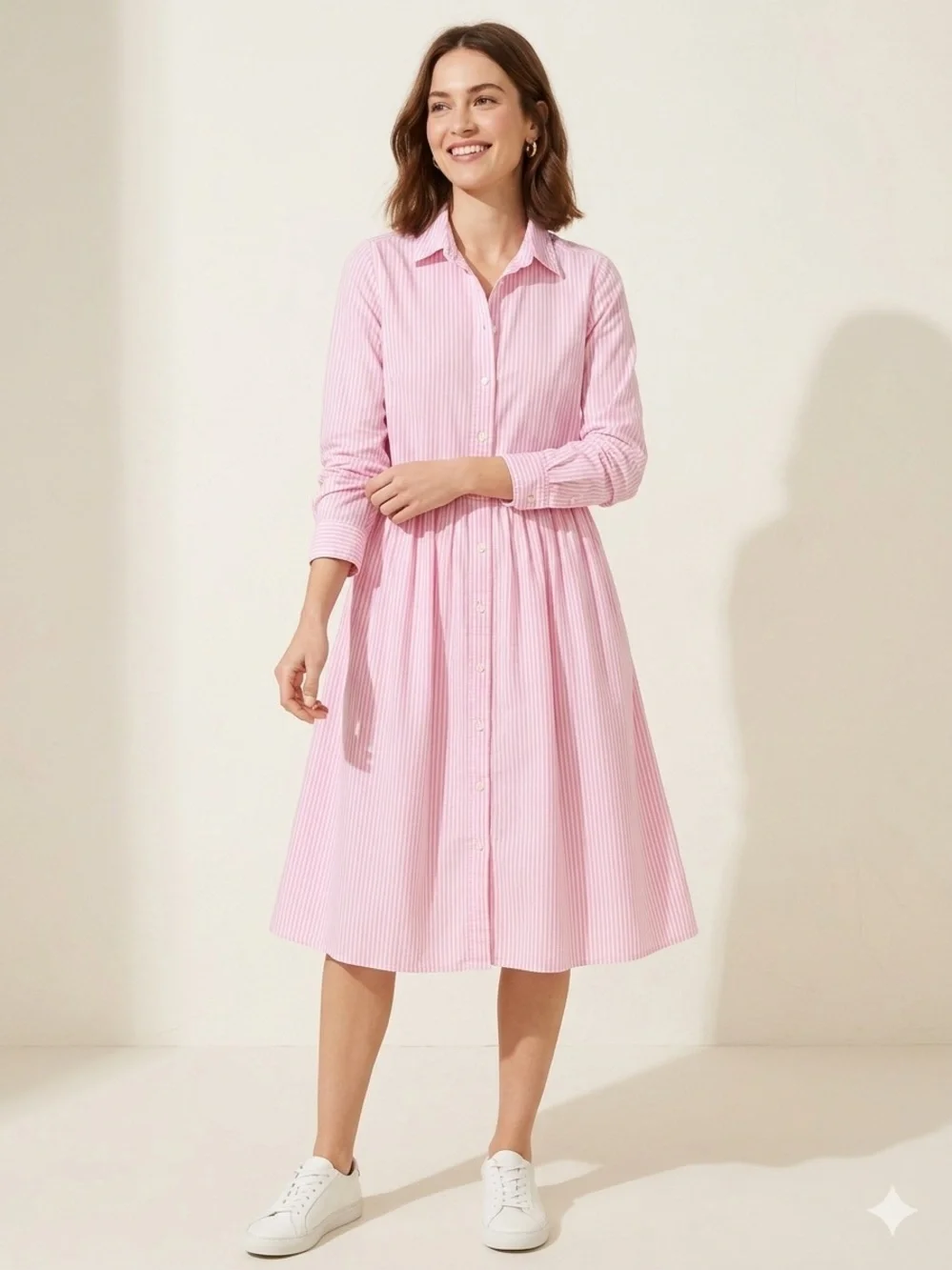 J. Crew Pink White Striped Cotton Shirtdress Lined Mini Size 2 Long Sleeve